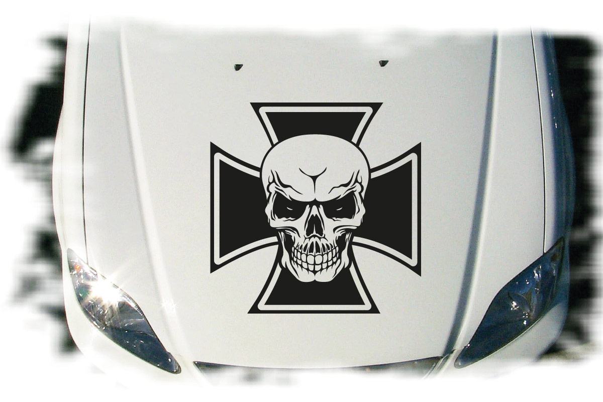 Eisernes Kreuz Totenkopf Aufkleber Motorhaube Skull