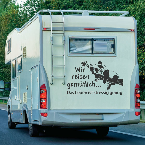 Wohnmobil Aufkleber Panda Wir reisen gemütlich abc